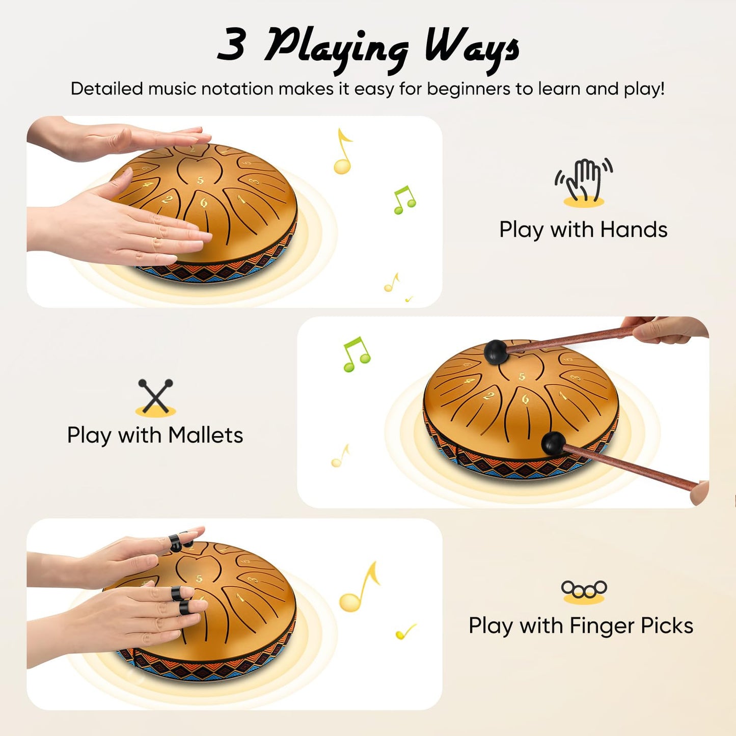 Steel Tongue Drum, 6 Inch 11 Notes, C Key & Rust-Proof Tongue Drum Percussion, Leaf Pattern Handpan Outside with Bag and Percussion Instruments for Meditation, Music Therapy