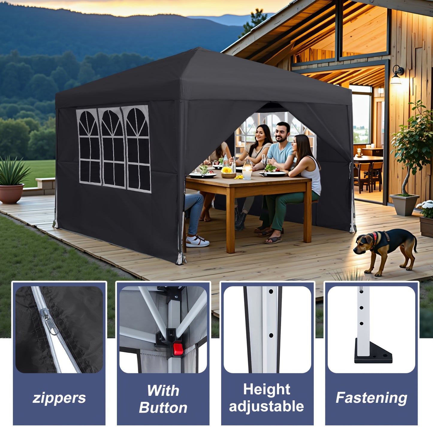 Folding Garden Gazebo 2. 5x2. 5m/3x3m with Side Panels & Carry Bag, Outdoor Tent with UV Protection for Picnic, Party & Garden, Anthracite/Grey/Green/White