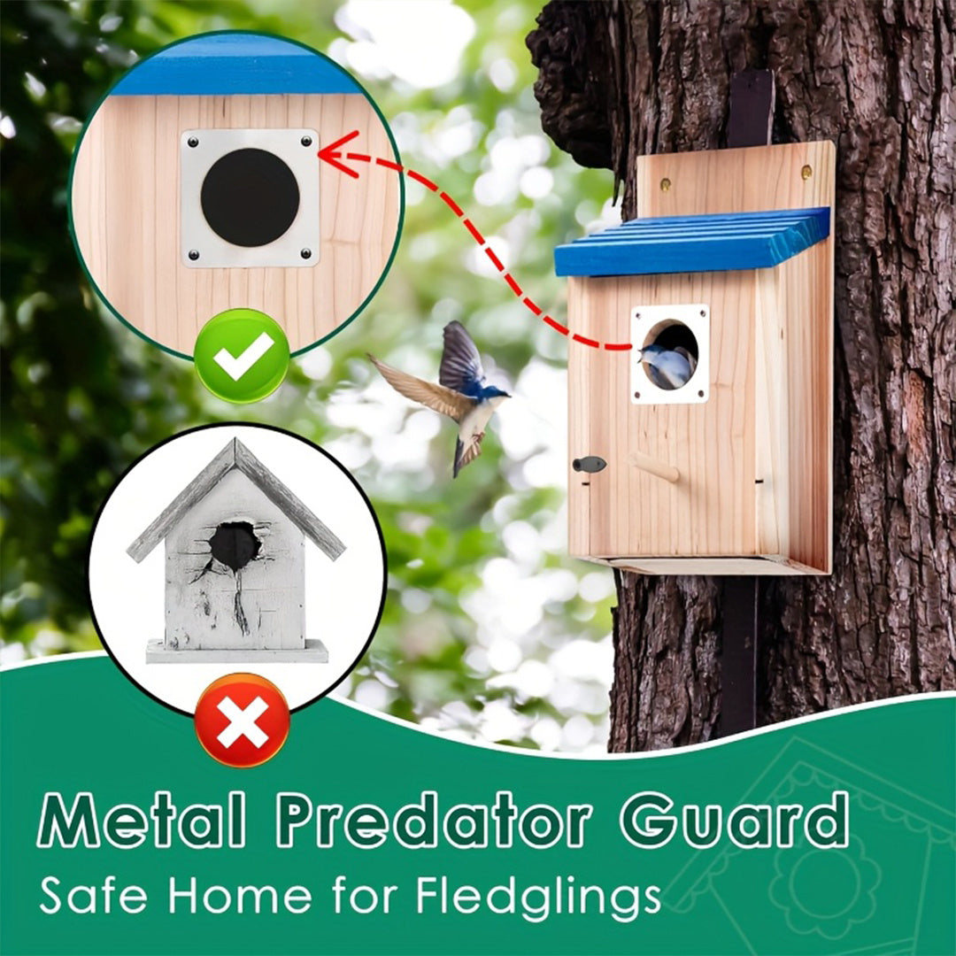 2pcs Cedar Bluebird Box Houses with Metal Guard, Secure Latch, Fledgling Grooves, Air Vents - Wooden Bird Houses for Outside, 1-1/2" Entrance Hole, Perfect for Bluebirds, Wrens, Swallows, Bird Feeder Houses | Classic Style | Wooden Construction, Bird Hous
