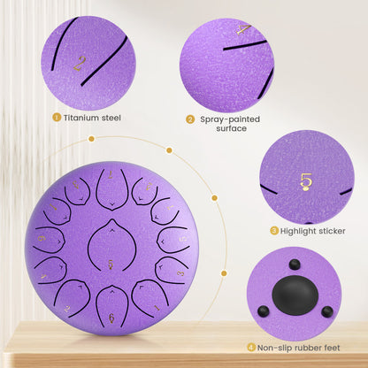 12 Inch 13 Notes Steel Tongue Drum, D Key & Rust-Proof Handpan Drum with Drum Bag and Percussion Instrument Tools