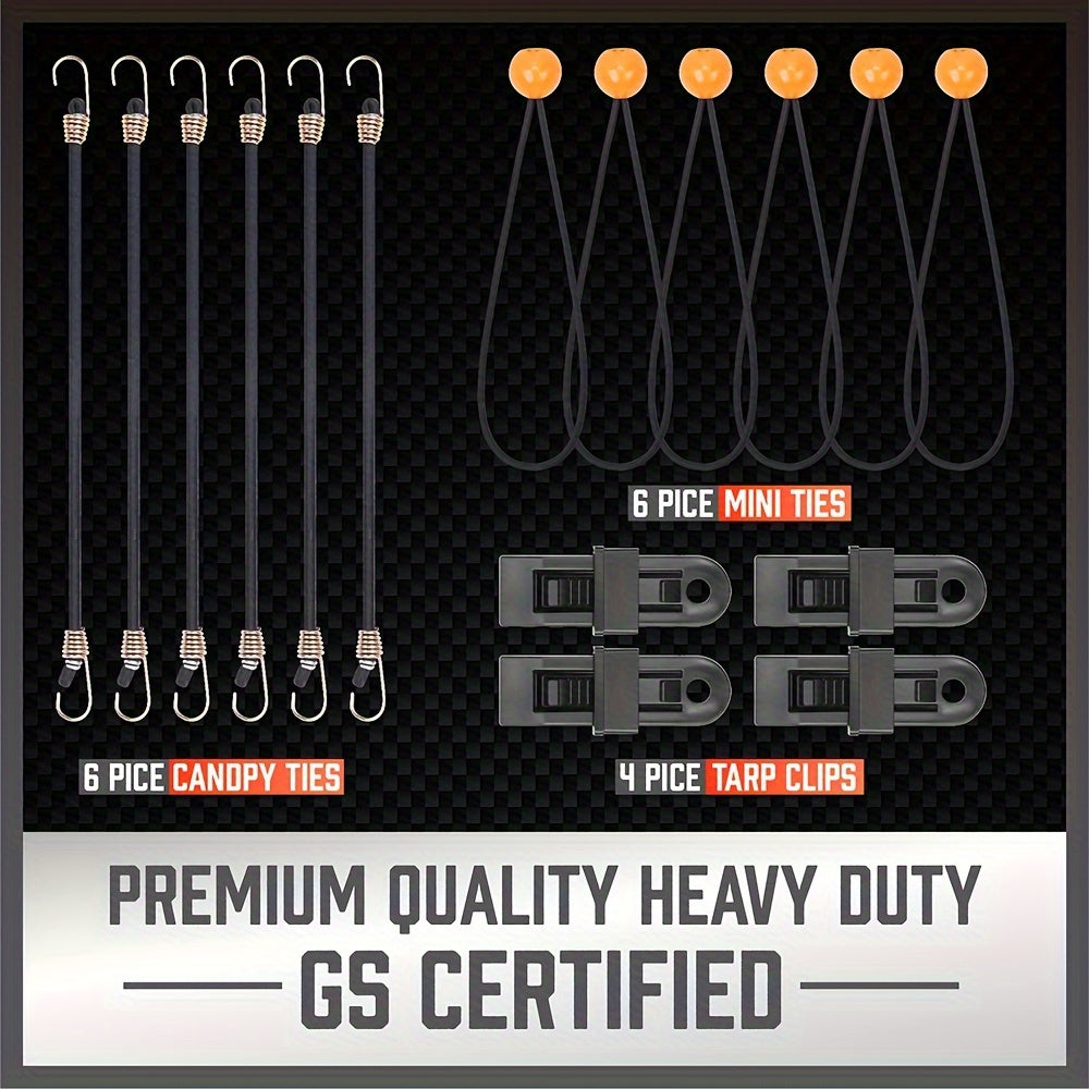HORUSDY Bungee Cords With Hooks | 30-Piece | Includes 25.4cm, 45.72cm, 60.96cm, 81.28cm, 101.6cm Bungee Cords | 20.32cm Tarpaulin Bungee Balls | Tarp Clips