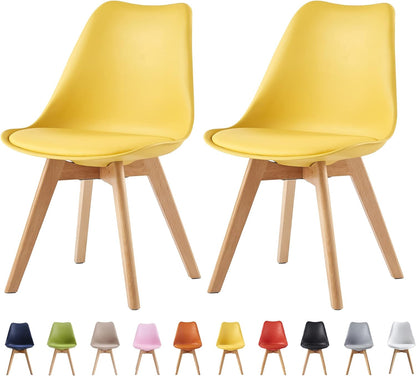 mcc direct Set of 2 Dining Chairs Wooden Legs Soft Cushion Pad Stylish DELUXE Retro Lounge Dining Office EVA