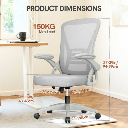 GartistGo Office Chair Ergonomic Desk with 90° Flip-up Armrest Lumbar Support, Height Adjustable Chair, Executive Swivel Computer Padded Seat Cushion for Home/Office