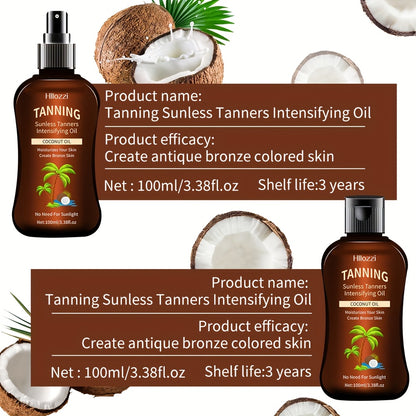 100Ml/3.38Fl.Oz Coconut Tanning Oil Self-Tanner Waterproof Tanner Sunless Tanner Indoor Tanner Sunless Tanner Hydrating Moisturizing Nourishing Spray Bottle And Flip-Top Bottle Easy to Use Convenient to Carry, Oxybenzone Free Coconut Tanning Oil