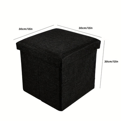 Grey Cotton Linen Storage Ottoman Stool | Foldable Toy & Clothes Organiser | Living Room Bedroom Study Footrest Seat | Fabric Storage Box with Lid