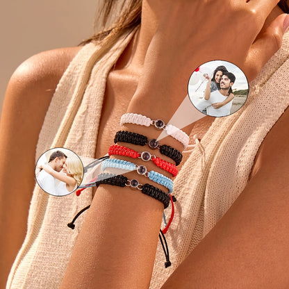 [Custom Photo Bracelet] Personalized Custom Photo Projection Bracelet | Hand-Woven Rope Unisex Bohemian Fashion Jewelry - Memorial Couple Bestie Gift for Birthday Anniversary Valentine's Day Christmas Father's Day