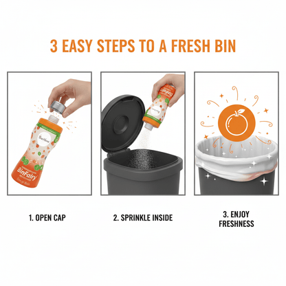 2 Pack Bin Freshener Powder, Orange Scented Bin Deodoriser & Moisture Absorber for Kitchen, Household, Office, Garden & Wheelie Bins