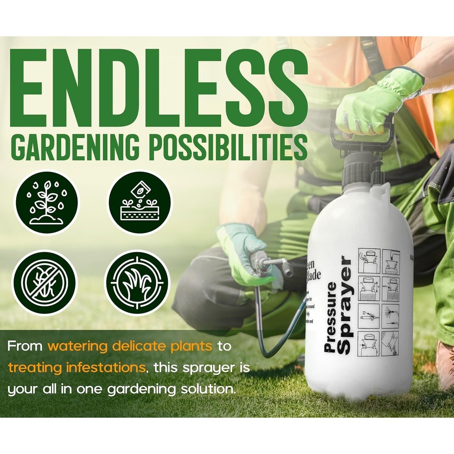 Garden Sprayer 5 litre Pressure Sprayer Pump Action, Weed Killer,Water Pump Sprayer, Ideal with Pesticides, Insecticides, Fungicides.