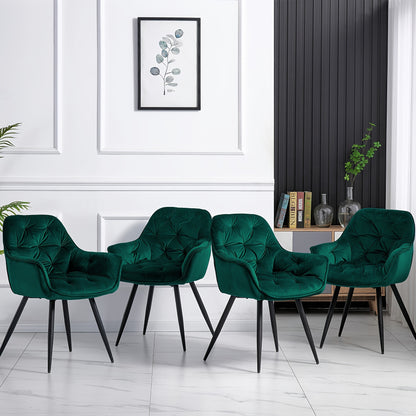 Velvet Dining Chairs with Armrests – Upholstered High-Density Foam Seat, 83cm Tall, 1pc, 2pcs or 4pcs Set for Kitchen, Living Room, Bedroom & Lounge, 7 Colours