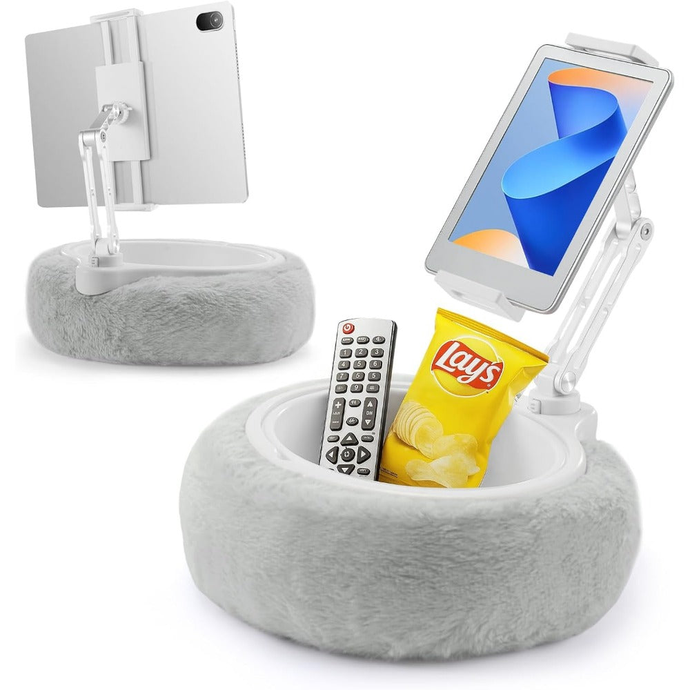 Soft Plush Fabric Pillow Stand Holder for Kindle, iPad, and Tablet with Snack Bowl – Multi-Angle Adjustable Lap Cozy Reading Pillow for Bed, Compatible with Various Sizes of Kindle, iPad, iPhone, Devices