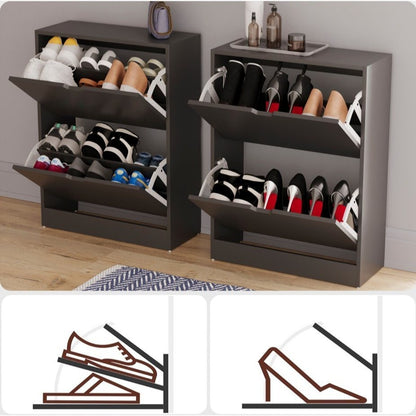 Shoe Cabinet 2-Drawer, Shoe Cabinet 2-Drawer Storage with Cut-out Handles Shoe Rack Organizer 3-4 Pairs of Shoes, Entryway Hallway Furniture