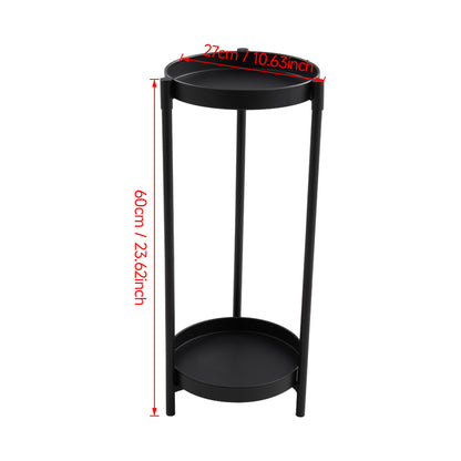 1PC Double-layer Balcony Plant Rack, Floor-standing Plant Rack - Black, Living Room Bonsai Display Rack, Iron Plant Rack, Diameter 27 * Height 60
