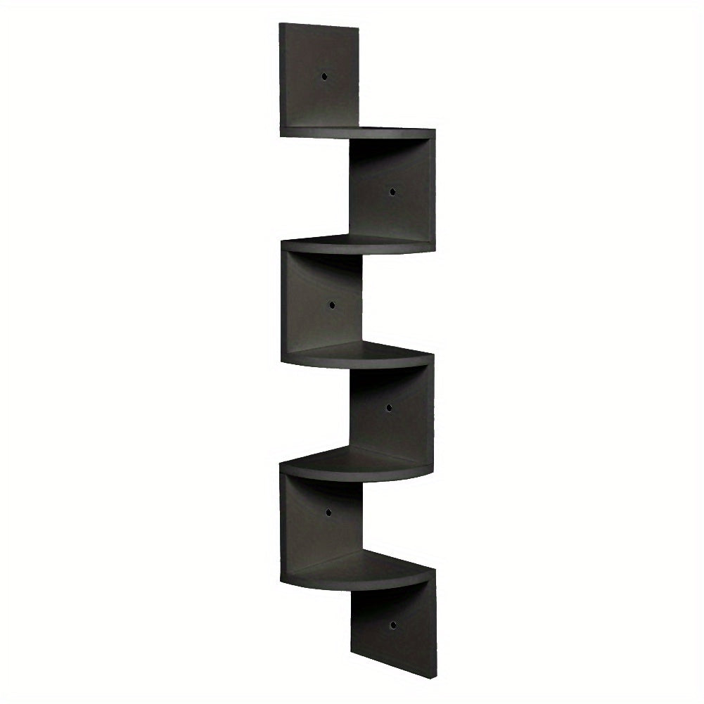1pc 5-Tier Wooden Corner Shelf - Space-Saving Floating Bookcase & Display Stand | Easy Assembly Storage Rack for Books, Plants & Decor in Living Room, Office & Bathroom