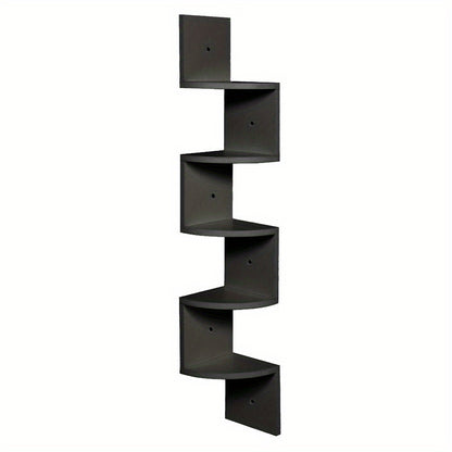 1pc 5-Tier Wooden Corner Shelf - Space-Saving Floating Bookcase & Display Stand | Easy Assembly Storage Rack for Books, Plants & Decor in Living Room, Office & Bathroom