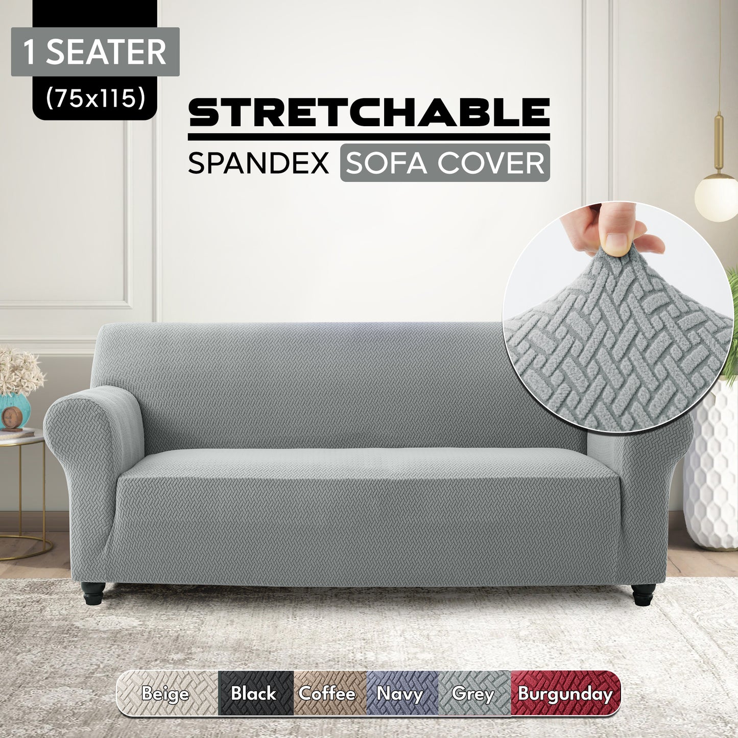 1pc Stretchable Spandex Elastic Sofa Cover – 1, 2, 3 Seater Polyester Spandex Furniture Protector, Anti-Slip Grip & Pet-Friendly, Machine Washable, Perfect for Living Room & Home Decoration