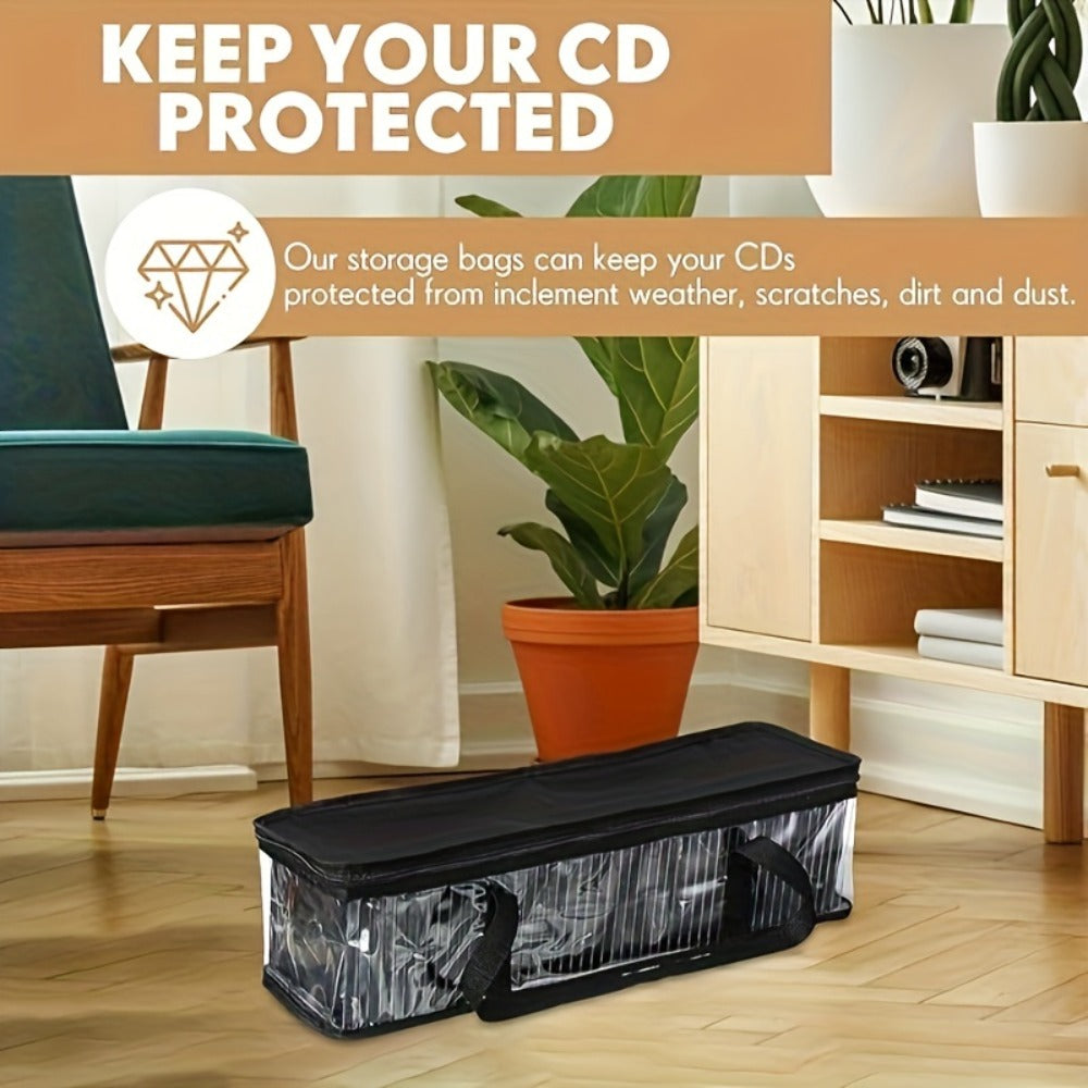 Clear PVC Zippered Media Storage Case - Durable & Protective for CDs, Blu-ray Discs, Movies, VHS Tapes, Video Games, Books, Music - Dust & Moisture Resistant Organizer, Trunks