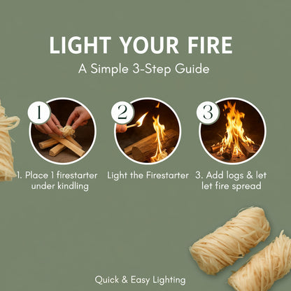 400pk Wood Wool Firelighters for Log Burners, BBQ & Camping Quick Light Natural Fire Starters, Clean Burning