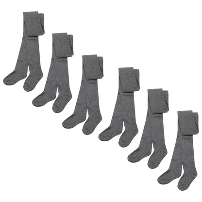 Pack Of 6 Girls Tights, School Uniform Multipack Soft Cotton Rich Winter Tights (3-12 Years)