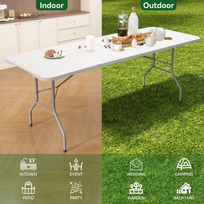 Portable 5FT Dining Garden Table, Foldable 5FT Trestle Catering Heavy Duty Folding Table, Indoor & Outdoor Multi-Purpose Picnic BBQ Party Table