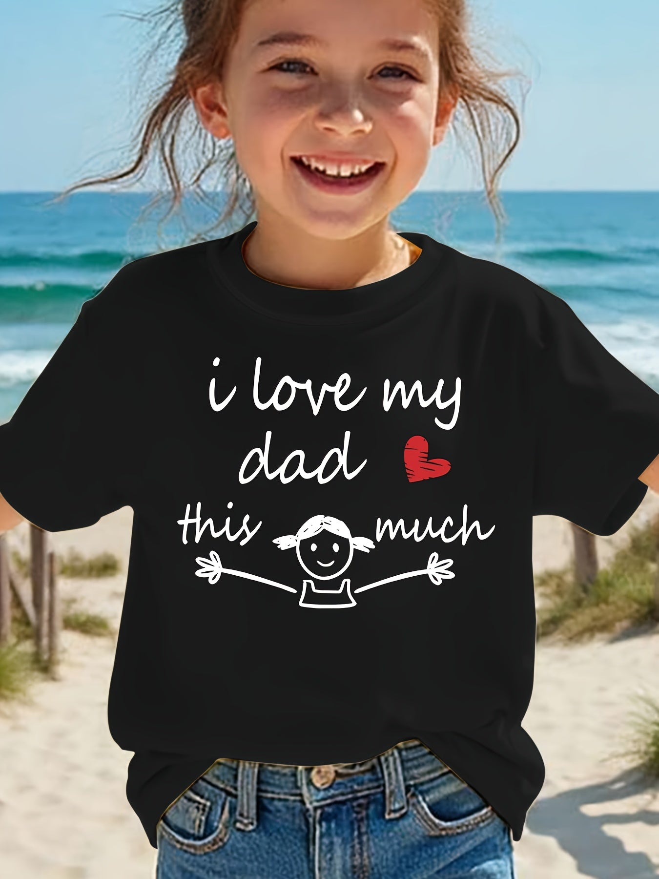 Summer Fashion Girls' Short Sleeve "I Love My Dad This Much" Letter Print Casual Top NYDX5737