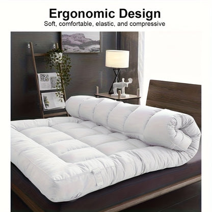 1pc 10cm Deep Mattress Topper, 4Inch Microfiber Overfill, Plush Soft Surface, Four-Corner Elastic Straps for Secure Fit, Anti-Shift & Even Weight Distribution, Fits Single/Double/King/Super King UK Beds