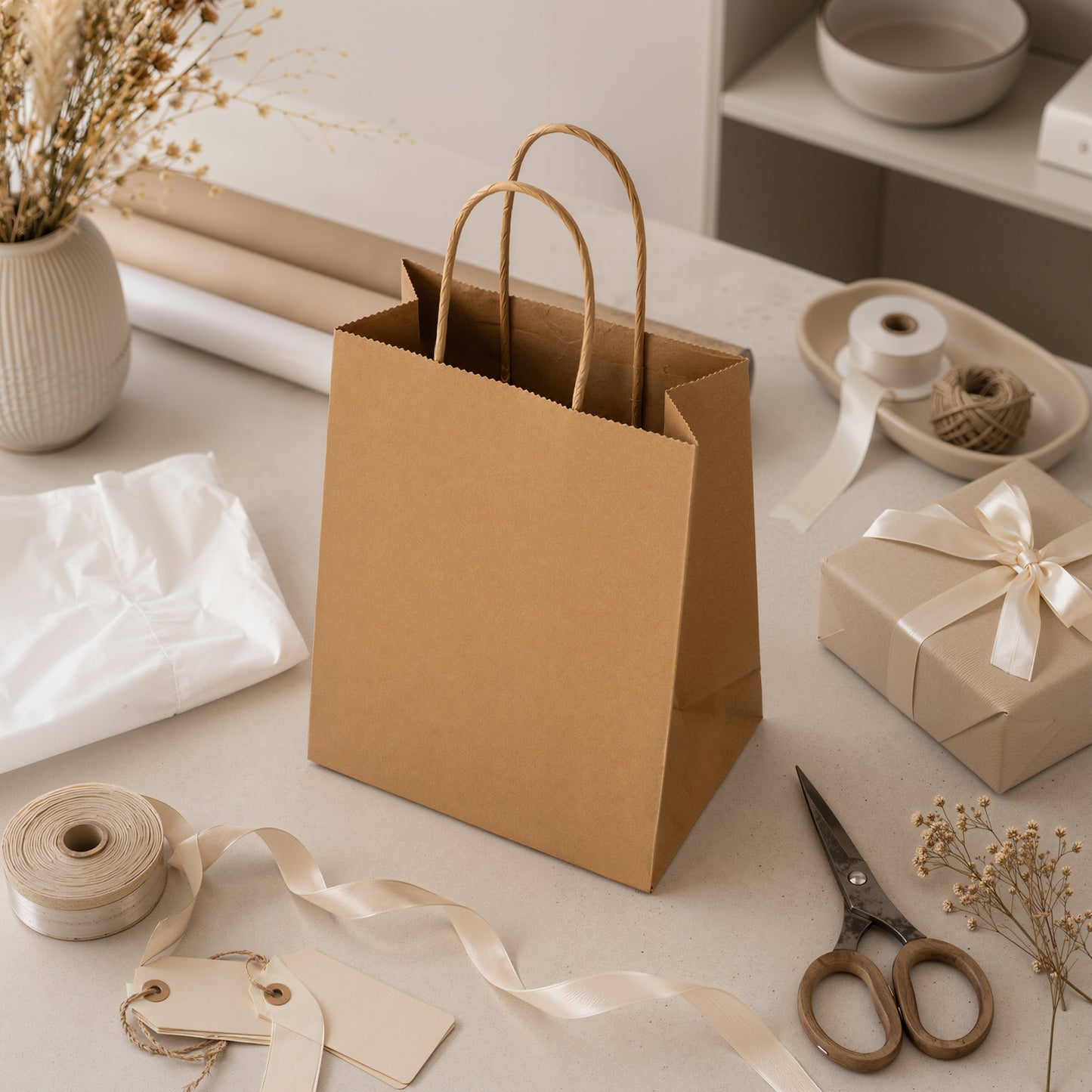 100-Pack Kraft Paper Bags with Handles – Ideal for Gift Wrapping, Parties, Holiday Celebrations & Retail Use