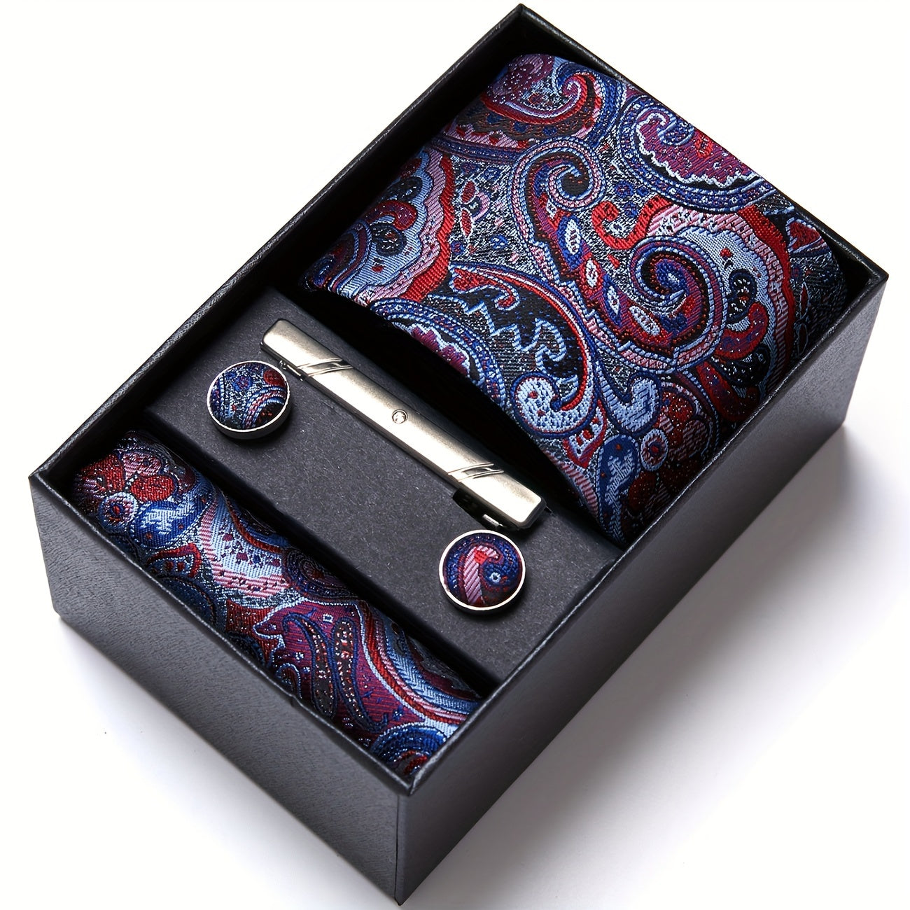 Men Men Black Paisley Tie Wedding Gift Box Tie Pocket Squares Set Necktie Box Suit Additions Fit Wedding