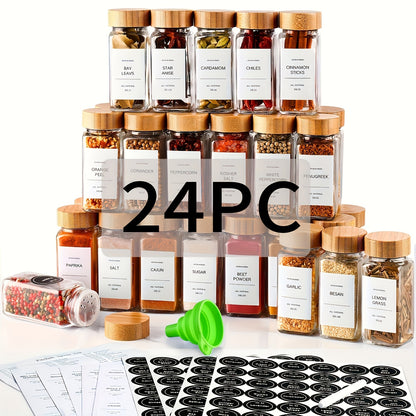 15/24pcs Spice Jars with Label Paper And Lid, 4oz, Spice Empty Bottles with Collapsible Funnel, Glass Condiment Containers, Storage Jars, Commercial Restaurant Kitchen Accessories, Kitchen Condiment Jars
