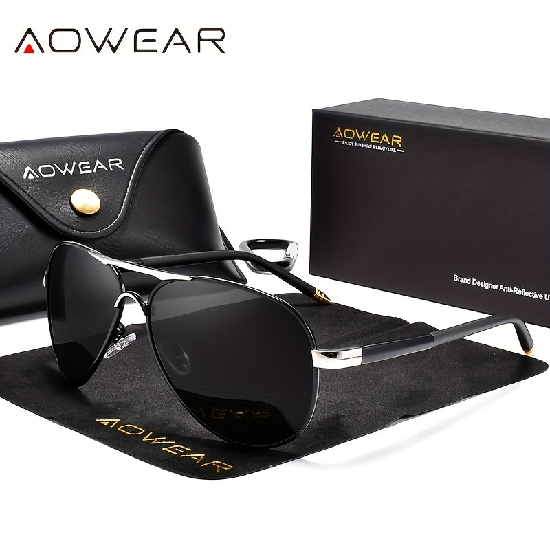 AOWEAR UV400 Pilot Sunglasses Polarized Mirror Driving Men Sunglasses