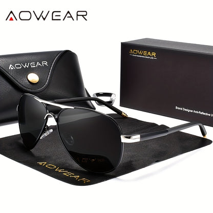 AOWEAR UV400 Pilot Sunglasses Polarized Mirror Driving Men Sunglasses