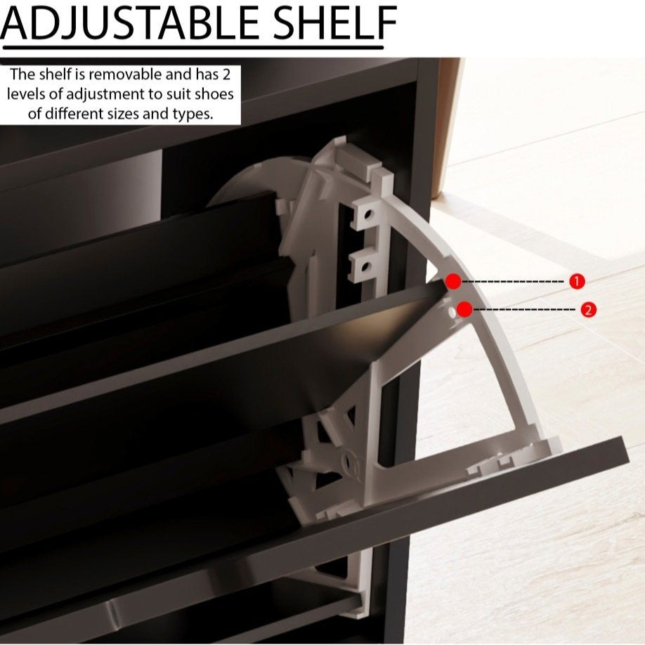 Shoe Cabinet 2-Drawer, Shoe Cabinet 2-Drawer Storage with Cut-out Handles Shoe Rack Organizer 3-4 Pairs of Shoes, Entryway Hallway Furniture
