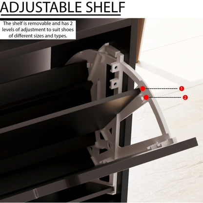 Shoe Cabinet 2-Drawer, Shoe Cabinet 2-Drawer Storage with Cut-out Handles Shoe Rack Organizer 3-4 Pairs of Shoes, Entryway Hallway Furniture