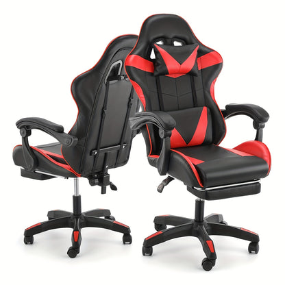 Gaming Chair for Adults with Footrest, Ergonomic Computer Chair with Massage Lumbar Support, Reclining Backrest, Swivel Office Gamer Chair with Headrest