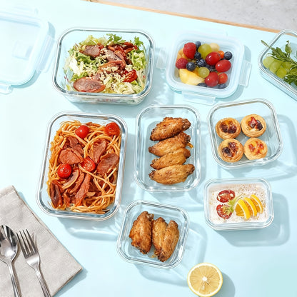 8pcs Glass Storage Container Set with Lids, Stackable, Leak-Proof Snap-Lock Seal, a Great Helper for Kitchen Storage, Suitable for Ovens, Microwaves, Refrigerators, And Dishwashers