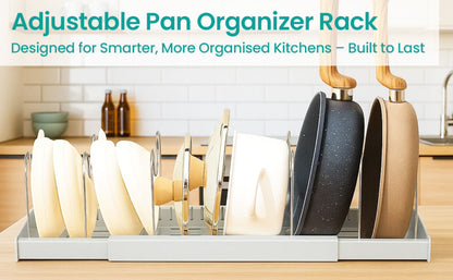Expandable Pan Lid Organiser Rack 7/10 Adjustable Dividers, Anti-slip Pantry Cupboard Organiser Kitchen Drawer Bakeware Plate Holders for Pots, Pans, Chopping Board, Saucepan, Baking Trays