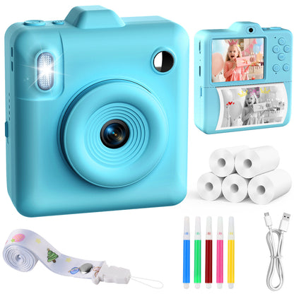 Kids Camera Instant Print - Dual-Lens 1080P HD Video Children Cameras 2.4" Instant Camera for Kids 5 Rolls Photo Paper Christmas Birthday Toys for Girls Boys