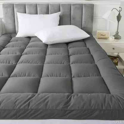 Grey Mattress Topper 4-Inch / 10cm Hotel Quality Deep Fitted Mattress Pad with Corner Elasticated Straps Quilted Box Stitch Breathable All-Season Comfort Single Double Small Double King Super King, 1300GSM Fiber Fill