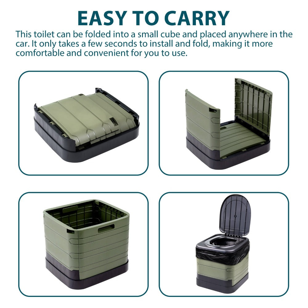 Portable Camping Toilet 24L Folding Outdoor Loo 300kg Capacity for Caravan Hiking Fishing Festivals & Road Trips – Adults & Kids