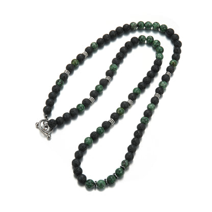 Men'S Cool Style 8Mm Black Round Bead Long Necklace with Green Stone Beads Accents - Stylish Layered Design, Perfect Gift for Men, Stylish Accessory|Minimalist Necklace|Durable Necklace