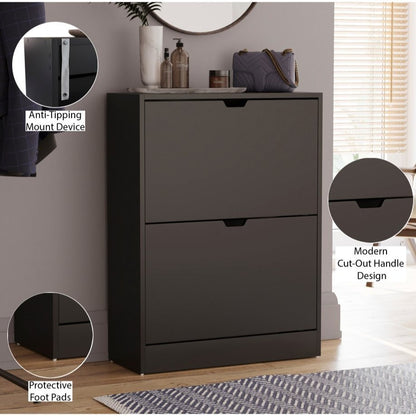 Shoe Cabinet 2-Drawer, Shoe Cabinet 2-Drawer Storage with Cut-out Handles Shoe Rack Organizer 3-4 Pairs of Shoes, Entryway Hallway Furniture