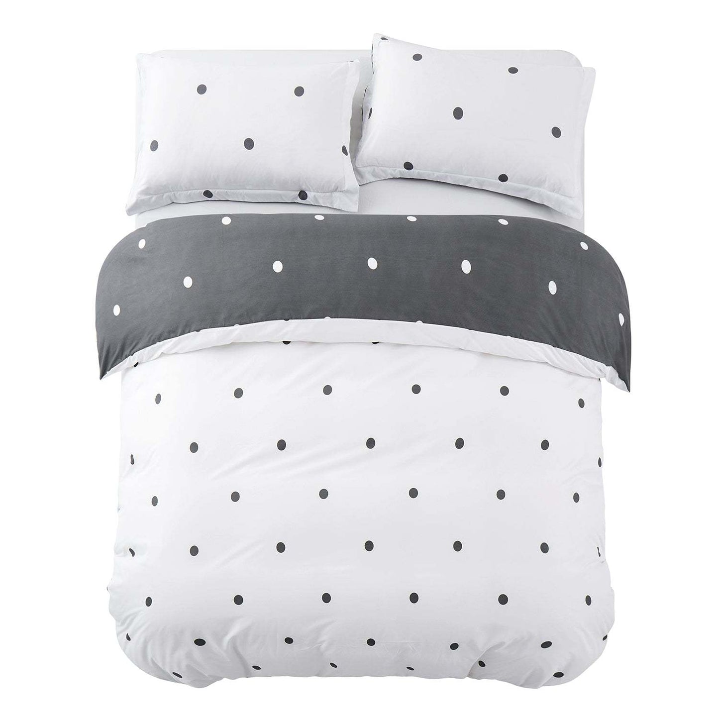 3pcs Polka Dot Printed Reversible Duvet Cover Set - with Pillowcases Soft & Breathable Microfiber, Button Closer, Machine Washable, wrinkle free & Durable – perfect for Bedroom, Guest Room All Sizes Available