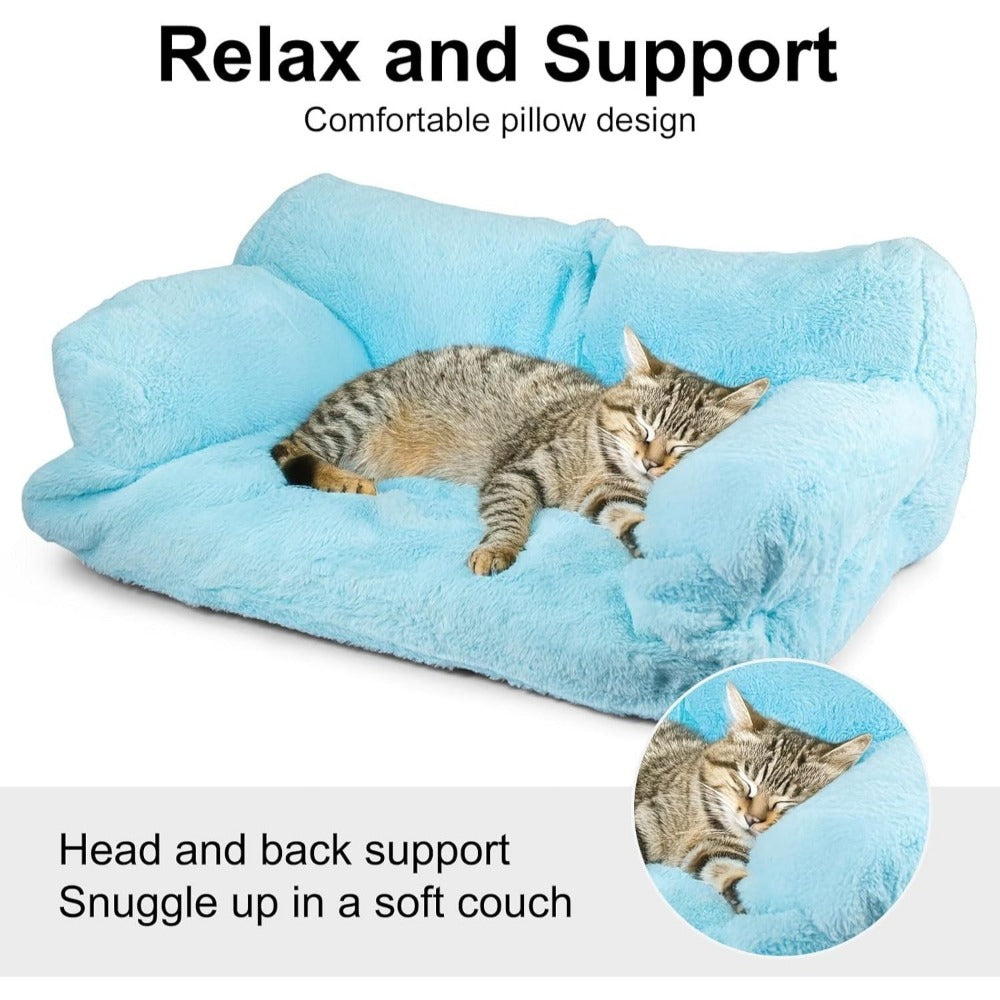 Pet Sofa Bed for Cats and Dogs 66x48x33cm Fluffy Plush Cat Couch with Anti-Slip Base Machine Washable Teddy Fleece Dog Bed for Small Medium Dogs Cats Rabbits