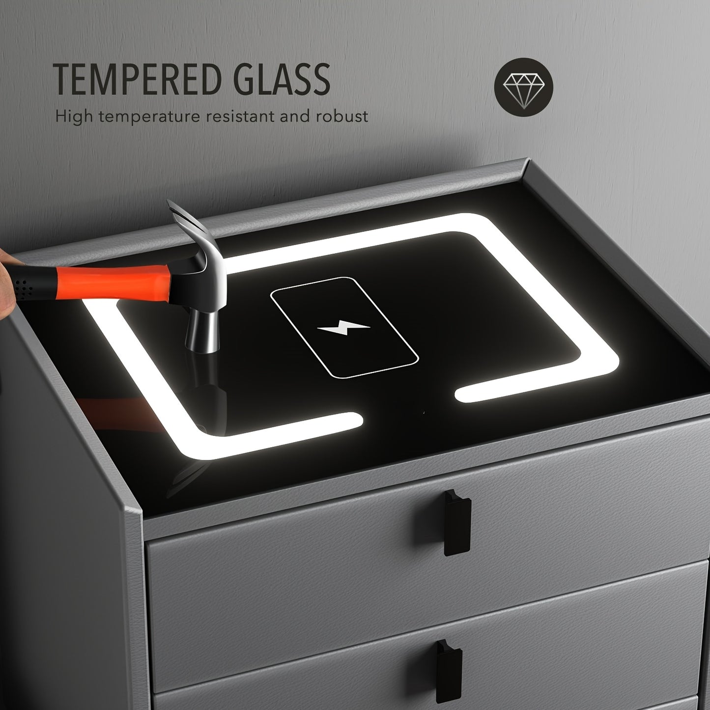 LED Bedside Table, Bedside Cabinet Side Table with 2 Drawer, End Tables for Bedroom, Nightstand