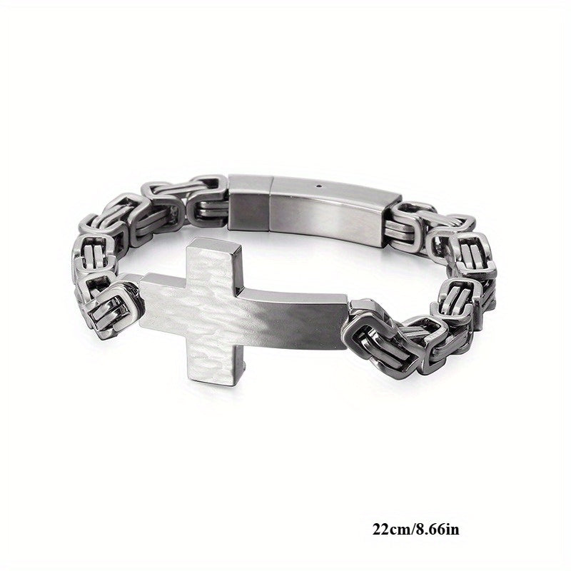 304 304 304 304 Stainless Steel Men'S Cross Curved Plate Personalized Retro Bracelet Men'S Imperial Paper Clip Chain Jewelry