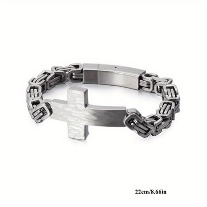 304 304 304 304 Stainless Steel Men'S Cross Curved Plate Personalized Retro Bracelet Men'S Imperial Paper Clip Chain Jewelry