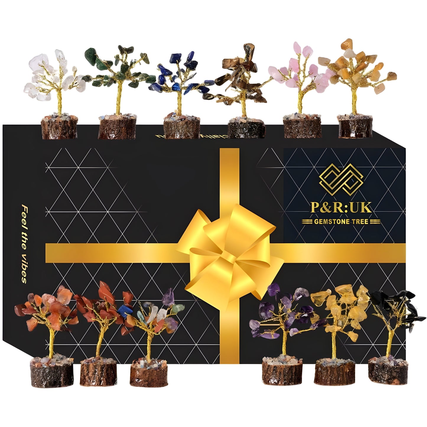 12pcs Crystal Tree Set Mini 7 Chakra Gemstone Trees Handmade Natural Stone Desk Decor Good Luck Gift for Women Home & Office Decoration