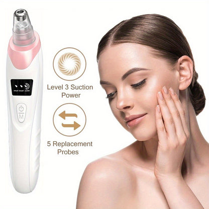 Blackhead Remover, USB Rechargeable Facial Skin Cleansing Beauty Device, with 5 Replacement Heads, Skin Care Tool Kit