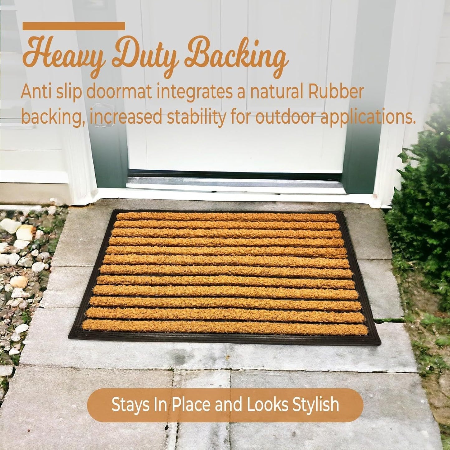 Heavy Duty Coir Door Mat Non Slip Washable Floor Mat with Tough Bristles for Indoor Outdoor Use Cleans Dirty Shoes Entryway Patio Porch BLS 45 x 75 CM