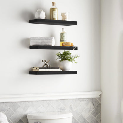 Set of 3 Wall-Mounted Floating Shelves Made of Rustic Wood, Suitable for The Living Room, Bedroom, Or Kitchen