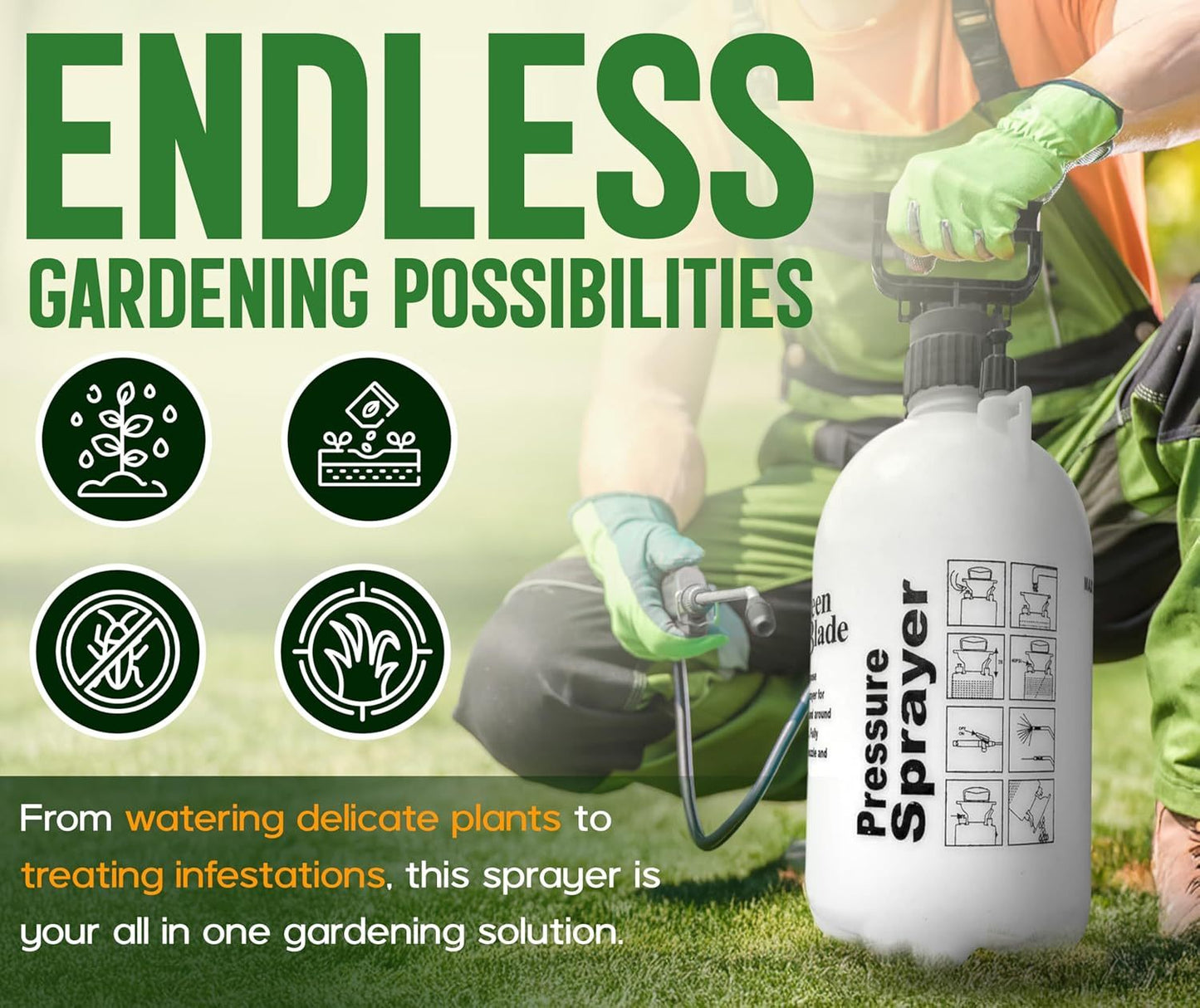 Garden Sprayer 5 litre Pressure Sprayer Pump Action, Weed Killer,Water Pump Sprayer, Ideal with Pesticides, Insecticides, Fungicides.